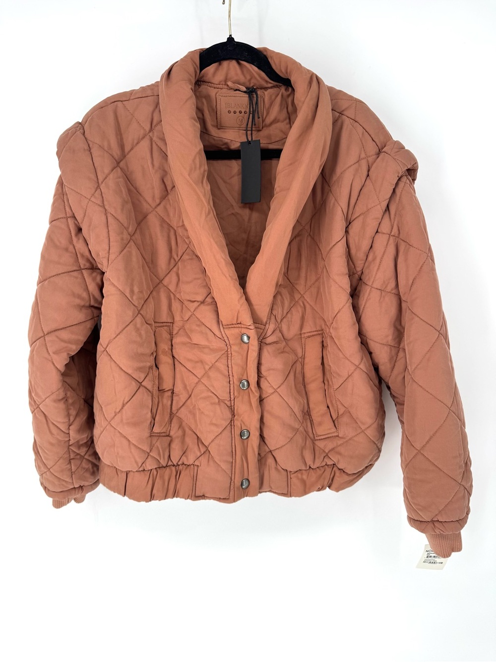 Blank NYC cosy retro Quilted Shawl-Collar Puffer Jacket - Rust NWT